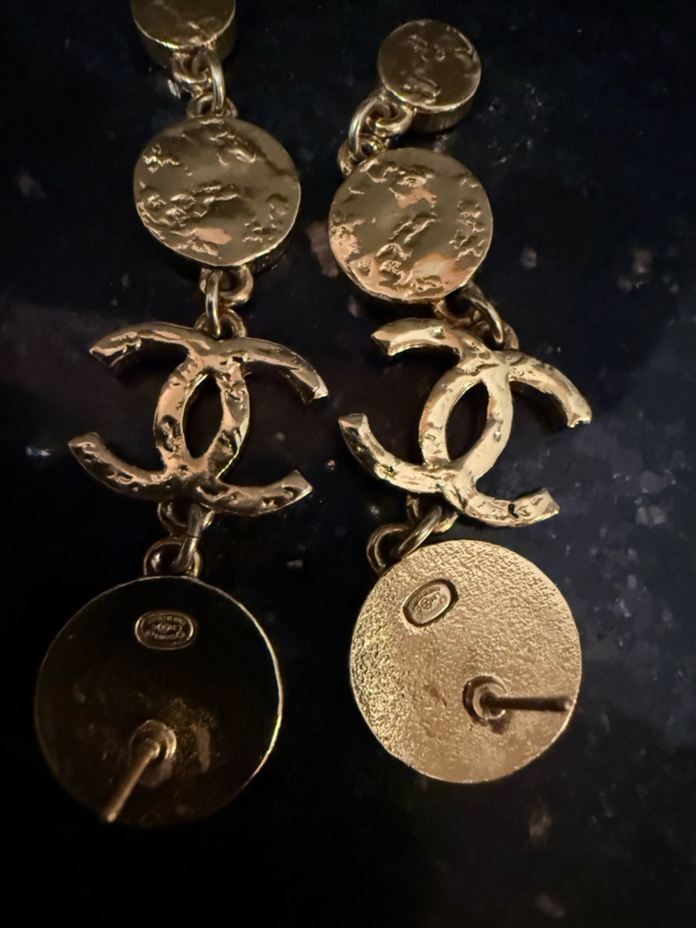 Chanel Gold & Black Drop CC Logo Dangle Earrings - Picture 5 of 8